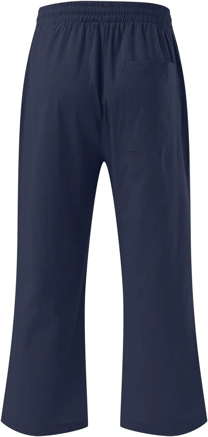 Capris Pants for Women Cotton Linen Casual 2025 Summer Plus Size Wide Leg Drawstring Elastic Waist Cropped Trouser