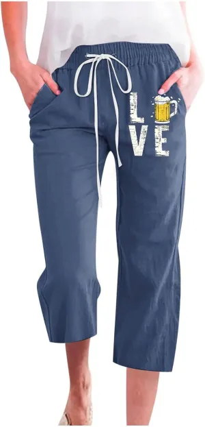 Capris Pants for Women Linen 3/4 Pants Wide Leg Capris Lightweight Baggy Cropped Trousers Beach Outfits for Women