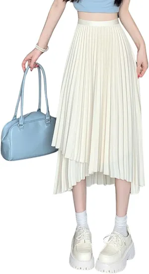 chouyatou Women's Asymmetrical Tulip Hem Party Dress Irregular Flowy Swing Accordion Pleated Midi Long Skirt