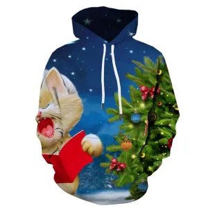 Christmas Hoodie Men Moon Hooded Casual Animal 3d Printed Star Hoody Anime Party Sweatshirt Printed
