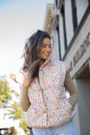 Cool Down Multi Floral Printed Puffer Vest FINAL SALE