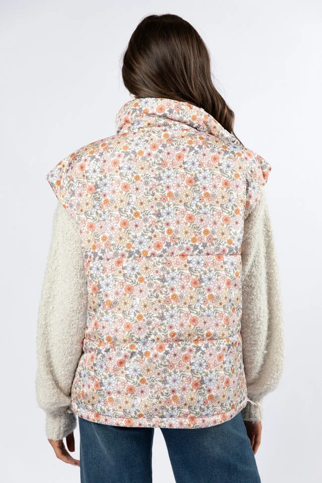 Cool Down Multi Floral Printed Puffer Vest FINAL SALE
