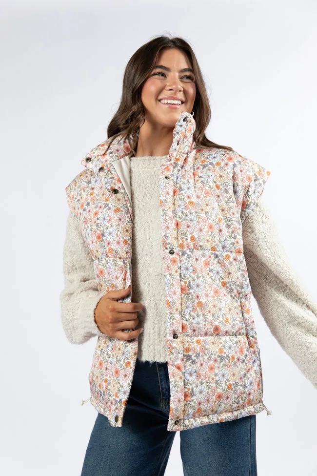 Cool Down Multi Floral Printed Puffer Vest FINAL SALE