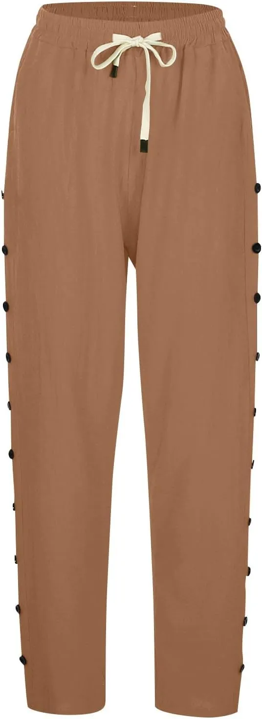 Cotton Linen Capri Pants for Women Boho Clothes Casual Summer Baggy Elastic Waisted Trousers Wide Leg Cropped Pants