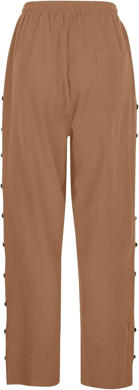 Cotton Linen Capri Pants for Women Boho Clothes Casual Summer Baggy Elastic Waisted Trousers Wide Leg Cropped Pants