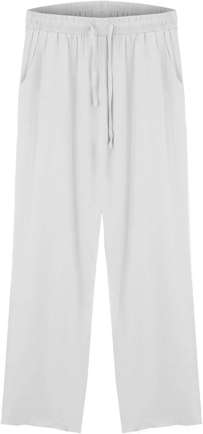 Cotton Linen Pants for Women Drawstring Elastic Waist Straight Leg Trousers Casual Spring and Summer Beach Pant