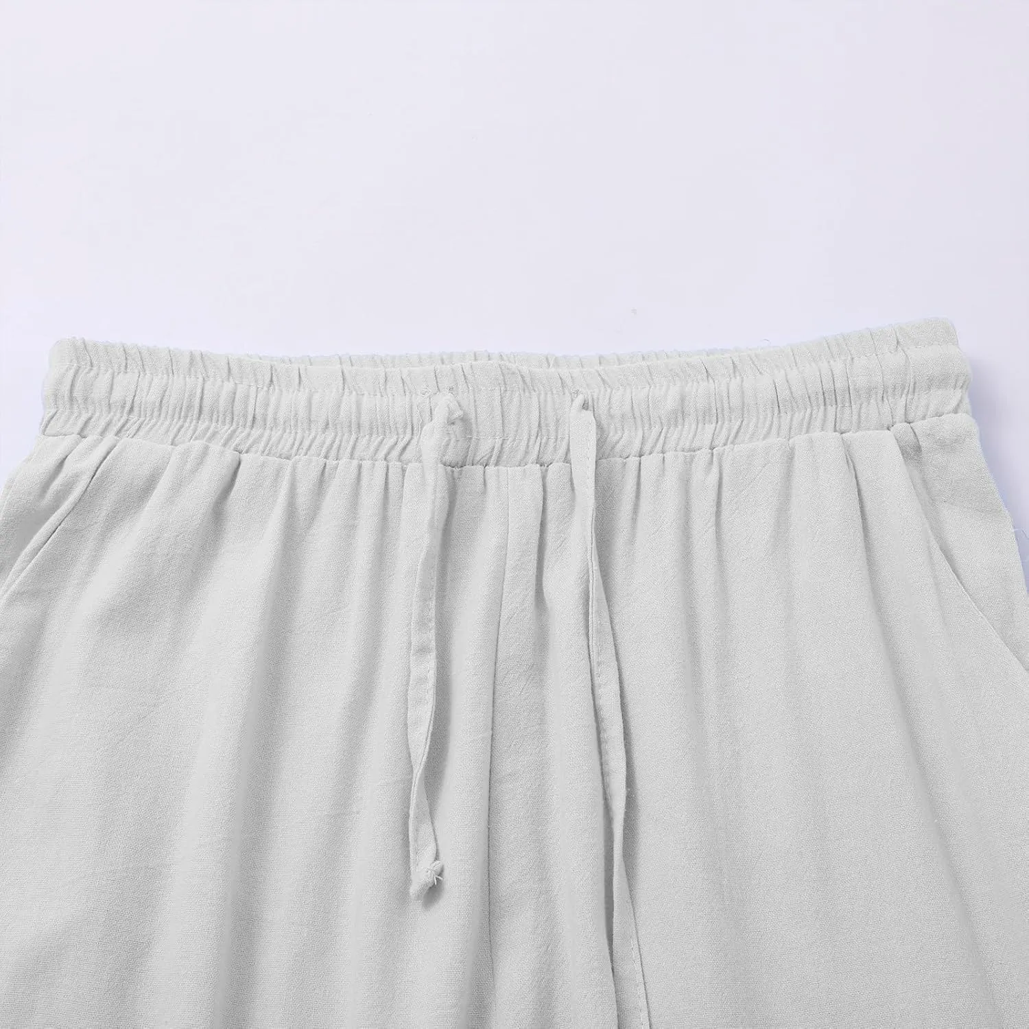 Cotton Linen Pants for Women Drawstring Elastic Waist Straight Leg Trousers Casual Spring and Summer Beach Pant
