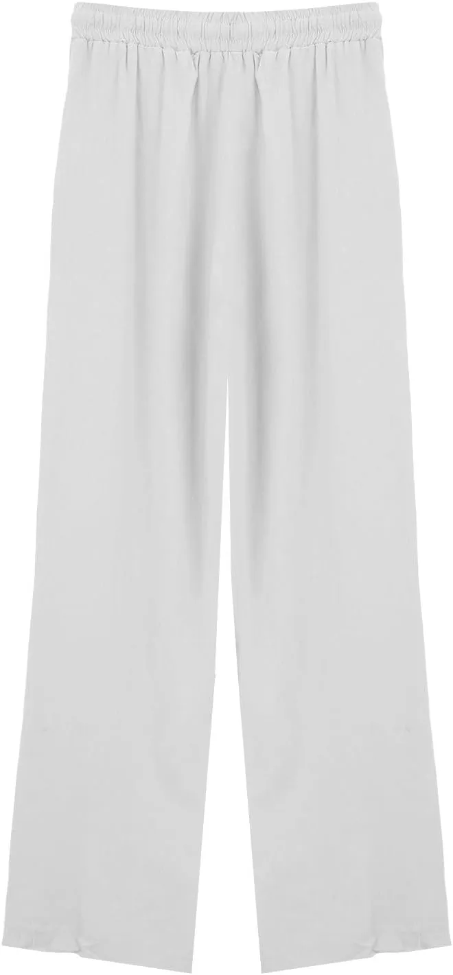 Cotton Linen Pants for Women Drawstring Elastic Waist Straight Leg Trousers Casual Spring and Summer Beach Pant