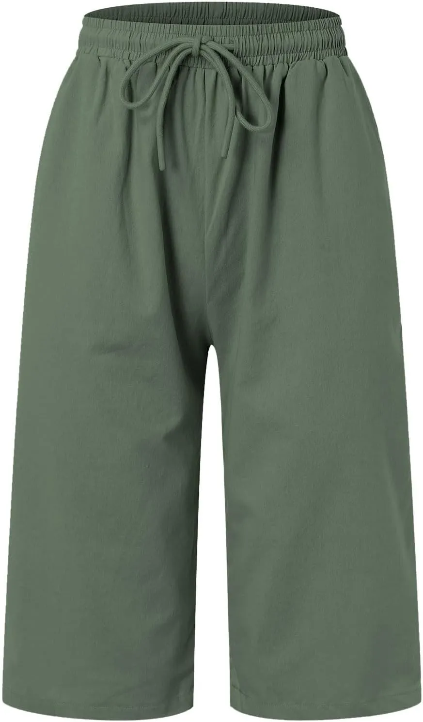 Cotton Linen Pants Women Cropped High Waisted Casual Trousers Drawstring Baggy Summer Lightweight Pants with Pockets