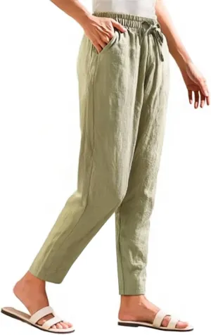 Cotton Linen Pants Women Palazzo Straight Lounge Drawstring Beach Linen Clothes for Women 2025