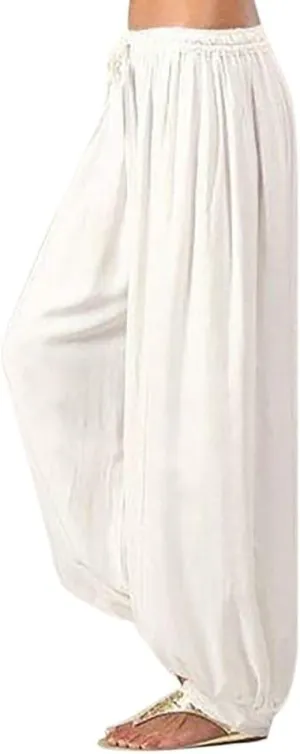 Cotton Pants for Women Dress Beach Baggy Waist Pants with Pockets Plain Color Hiking Palazzo Pants for Women Dance