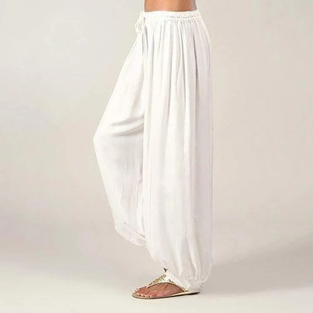 Cotton Pants for Women Dress Beach Baggy Waist Pants with Pockets Plain Color Hiking Palazzo Pants for Women Dance