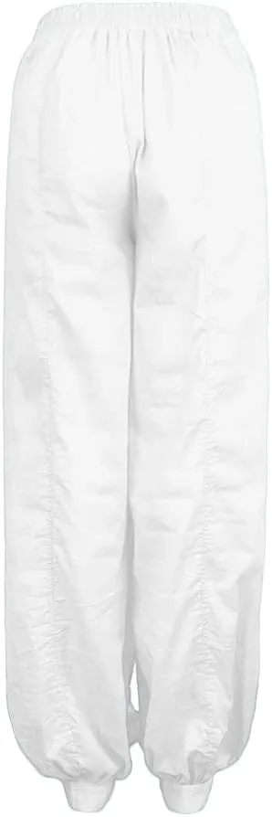 Cotton Pants for Women Dress Beach Baggy Waist Pants with Pockets Plain Color Hiking Palazzo Pants for Women Dance