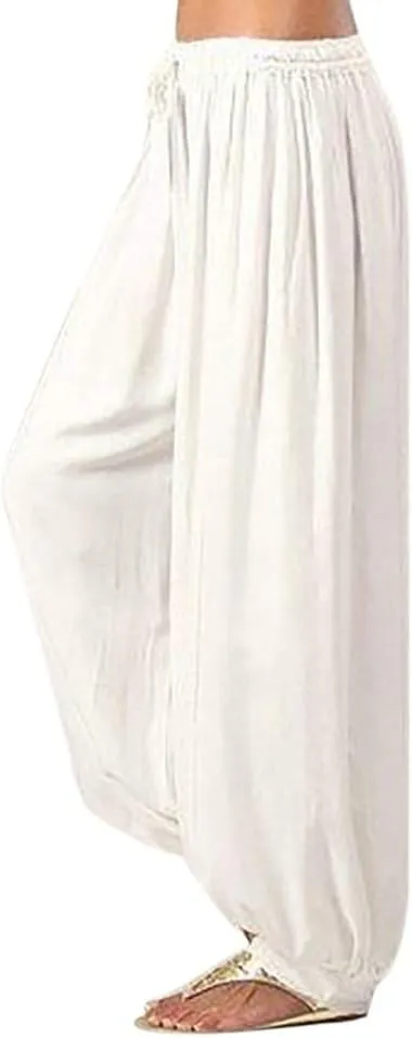 Cotton Pants for Women Dress Beach Baggy Waist Pants with Pockets Plain Color Hiking Palazzo Pants for Women Dance