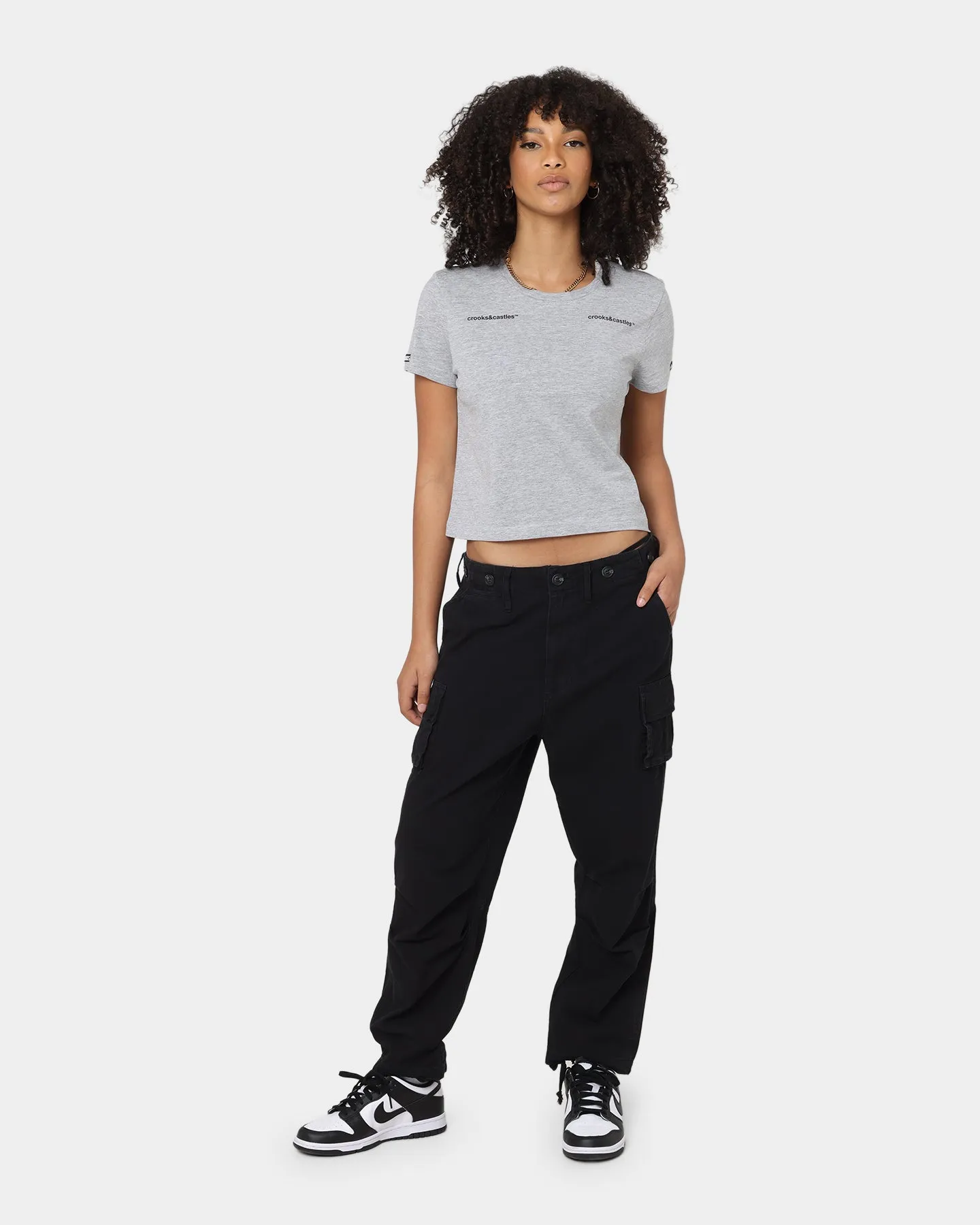 Crooks & Castles Women's Collar Logo Crop T-Shirt Heather Grey