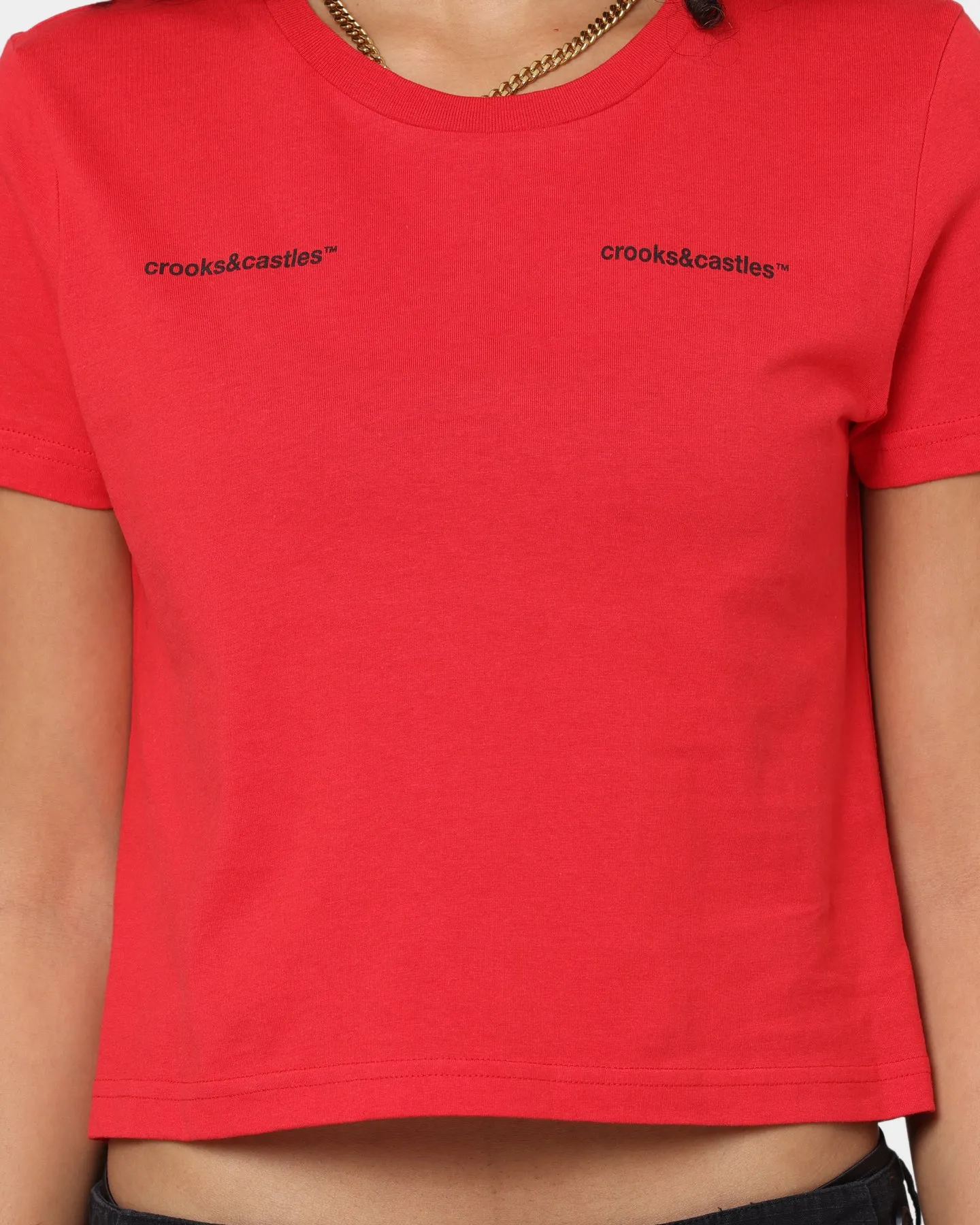 Crooks & Castles Women's Collar Logo Crop T-Shirt Red