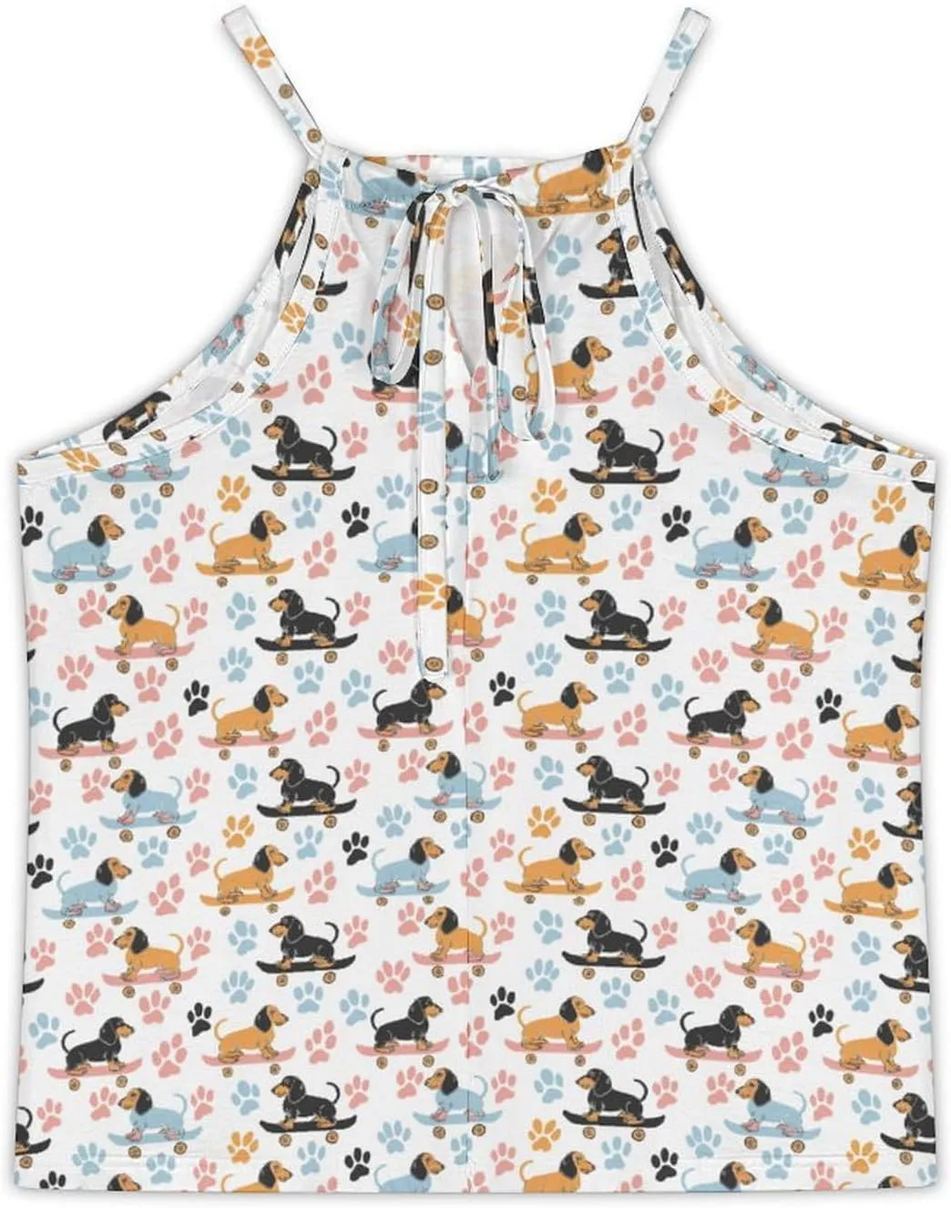 Dachshund Dogs on Skateboards Women's Tank Top Sleeveless Spaghetti Straps Tie Back Print T-shirt Tops