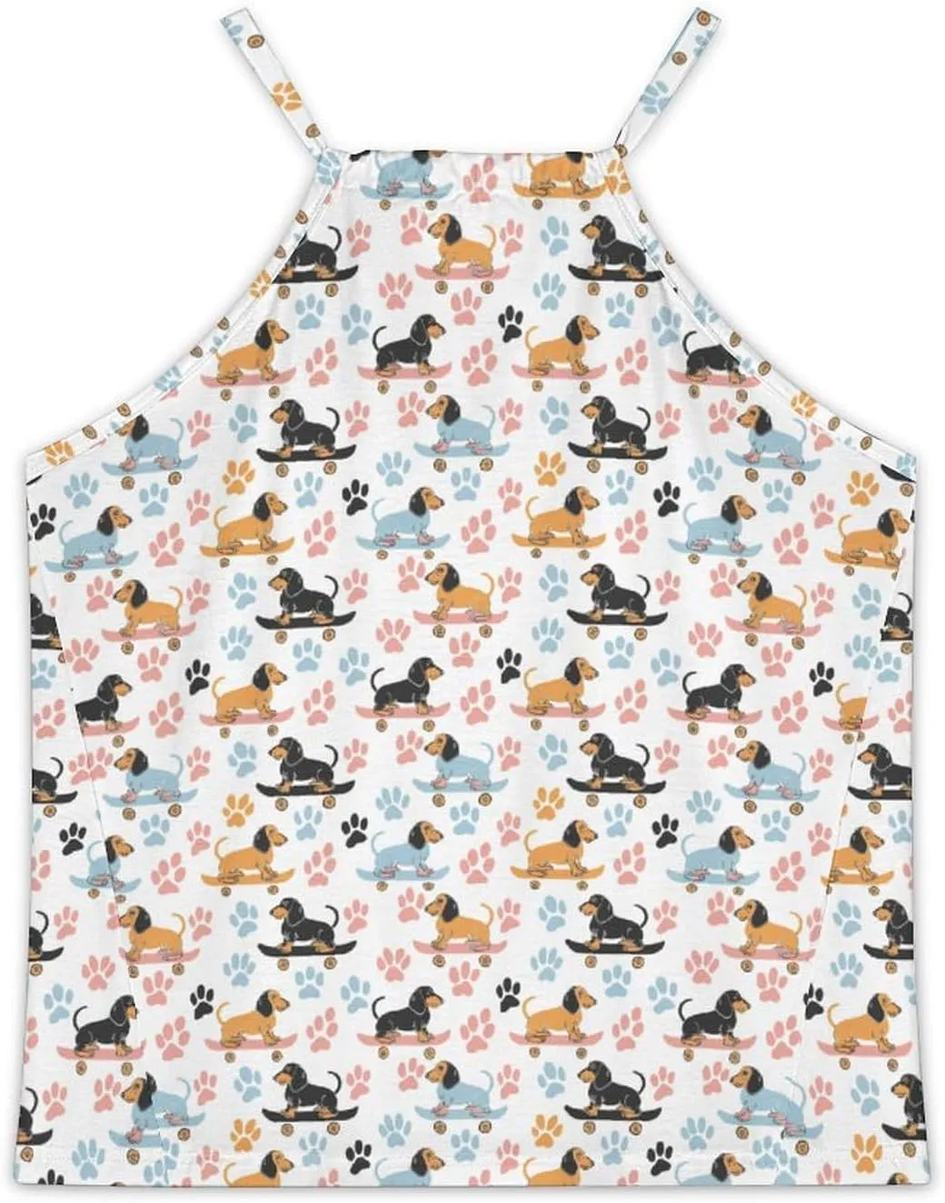 Dachshund Dogs on Skateboards Women's Tank Top Sleeveless Spaghetti Straps Tie Back Print T-shirt Tops