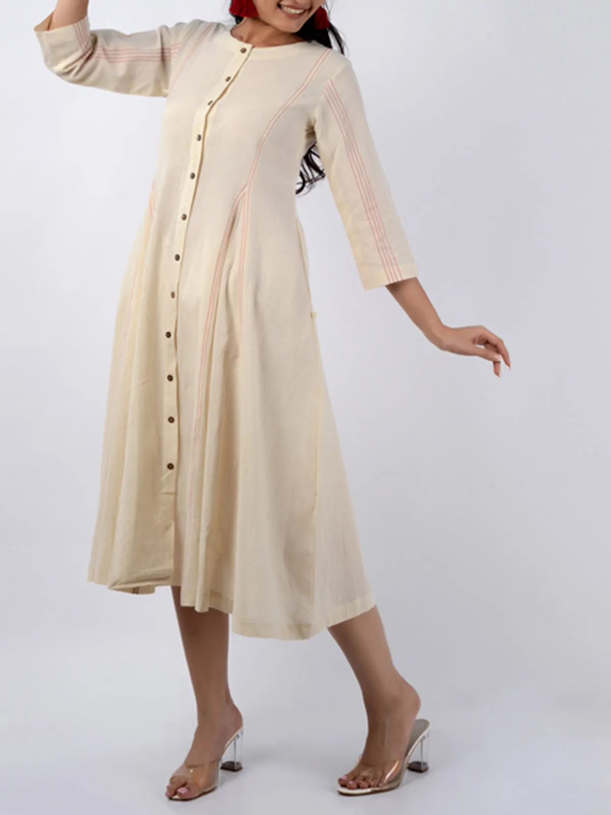 Dress With Subtle Red Accents Off-White