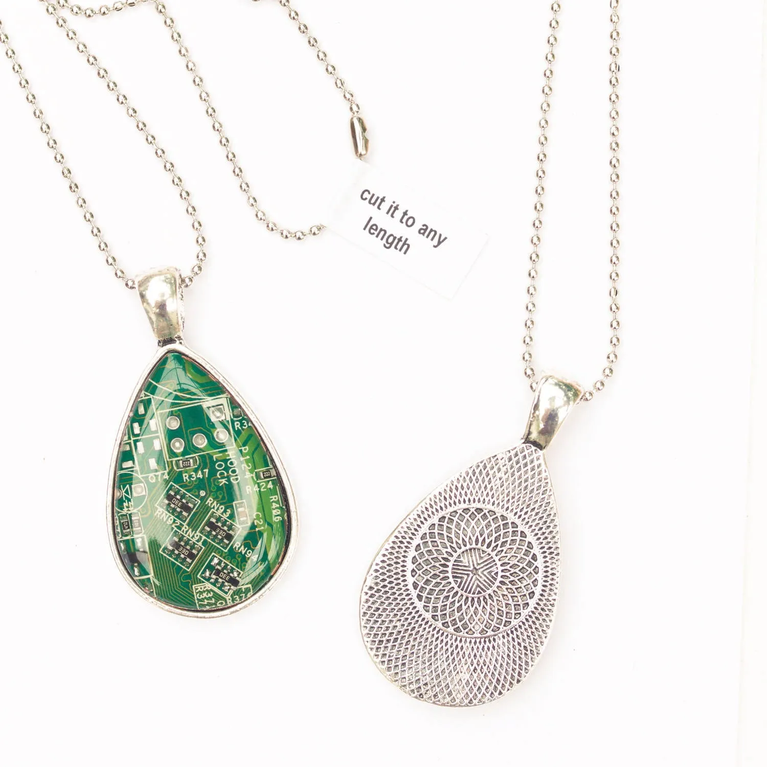 Drop necklace, silver toned, resin