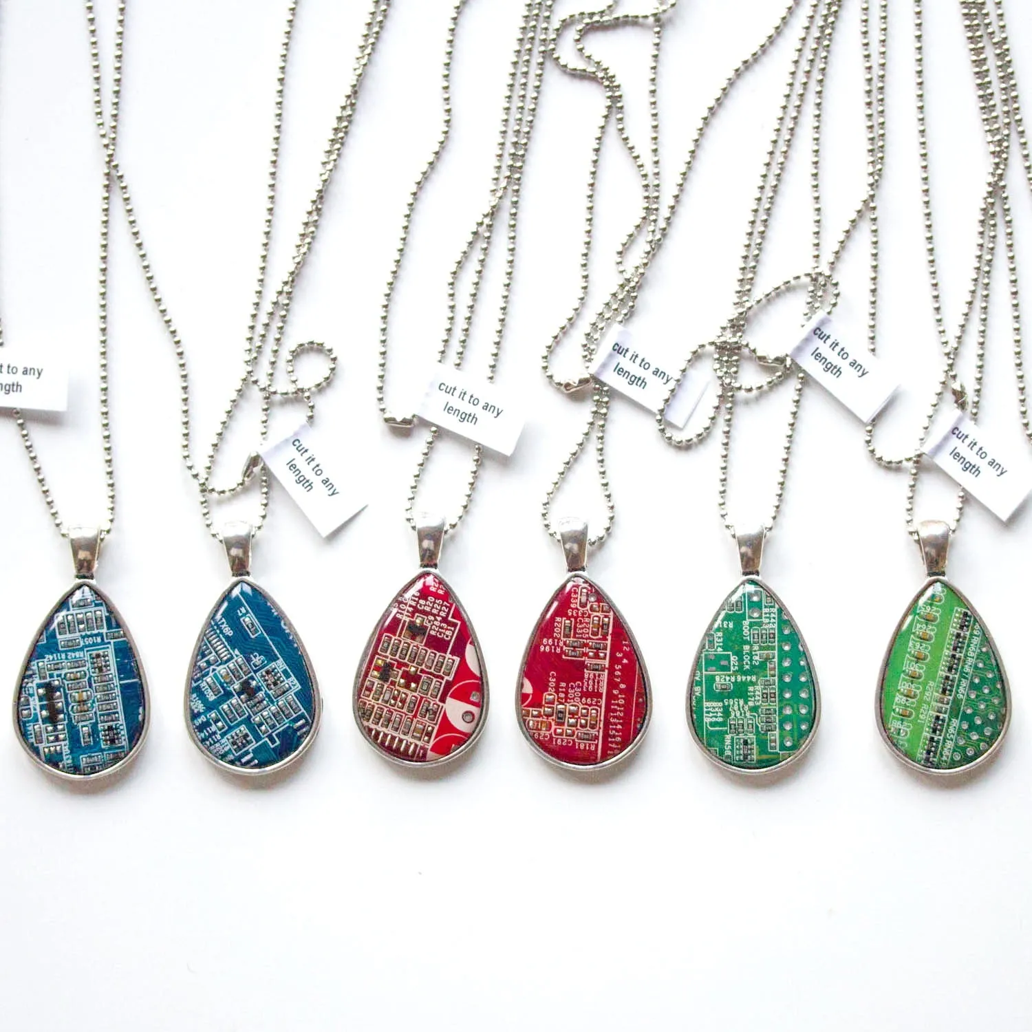 Drop necklace, silver toned, resin