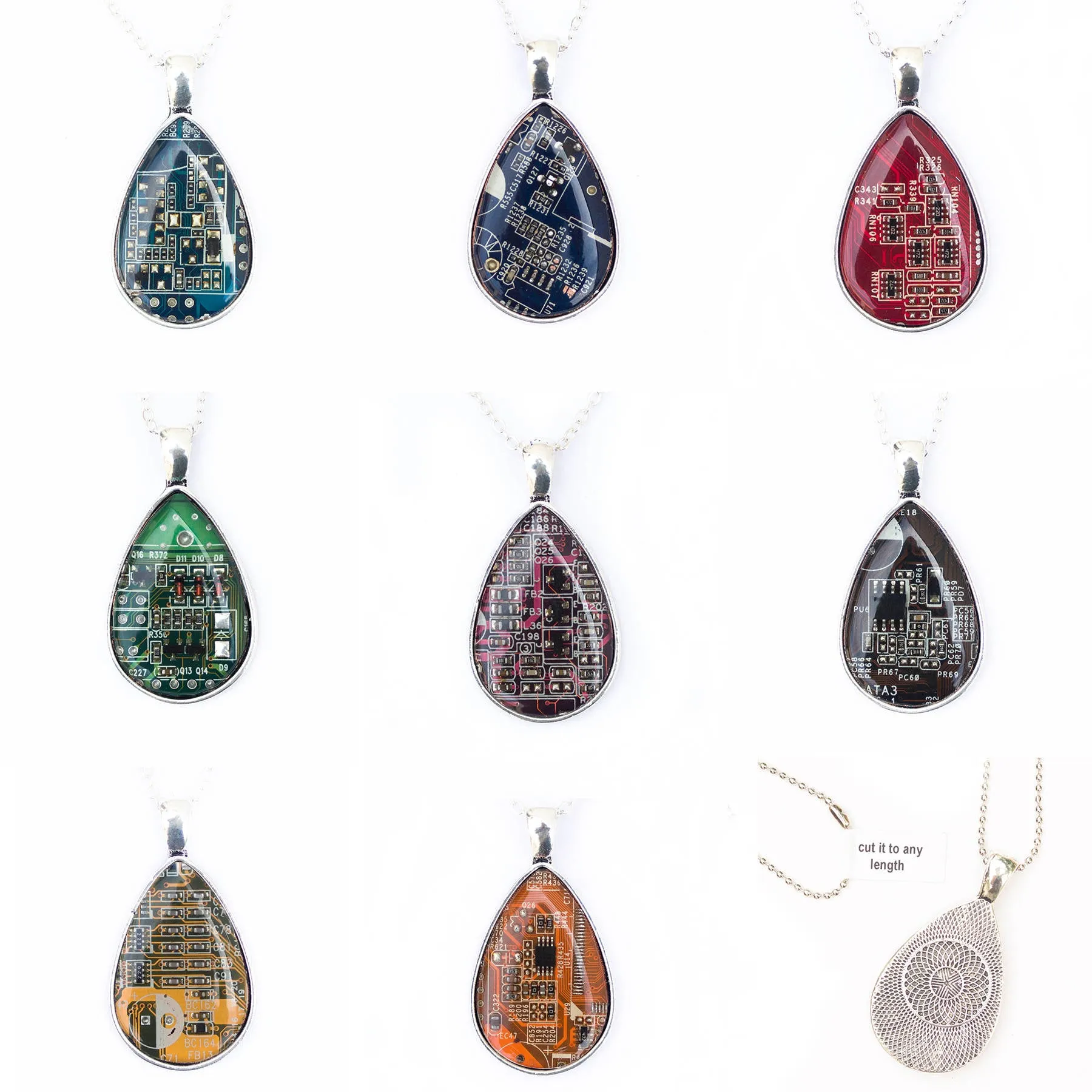 Drop necklace, silver toned, resin