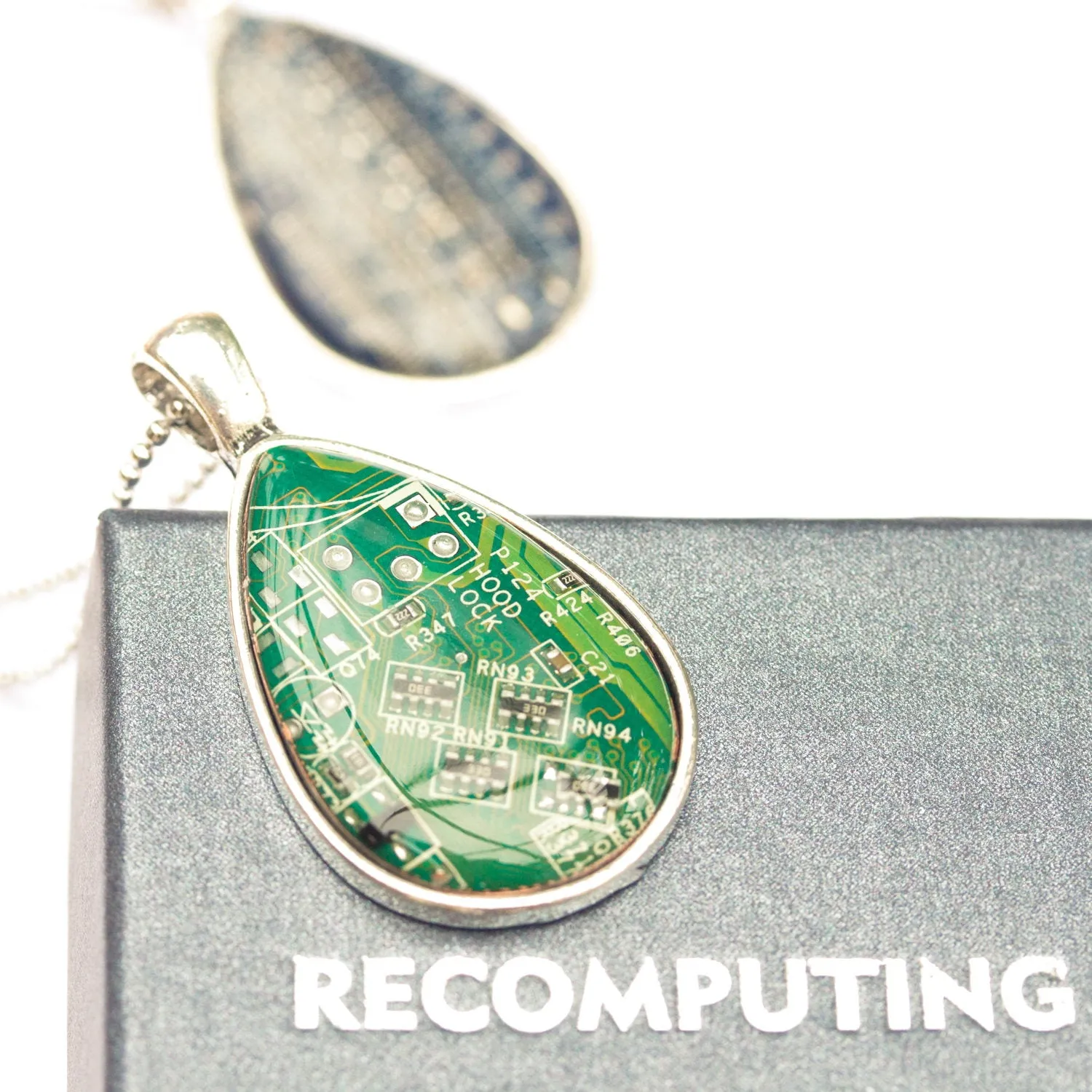 Drop necklace, silver toned, resin