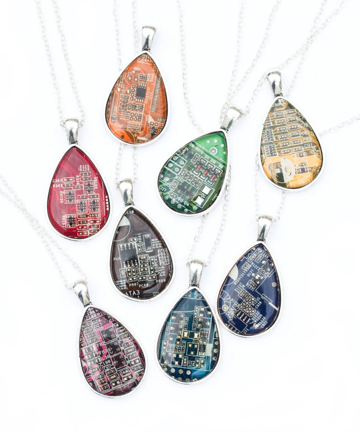 Drop necklace, silver toned, resin