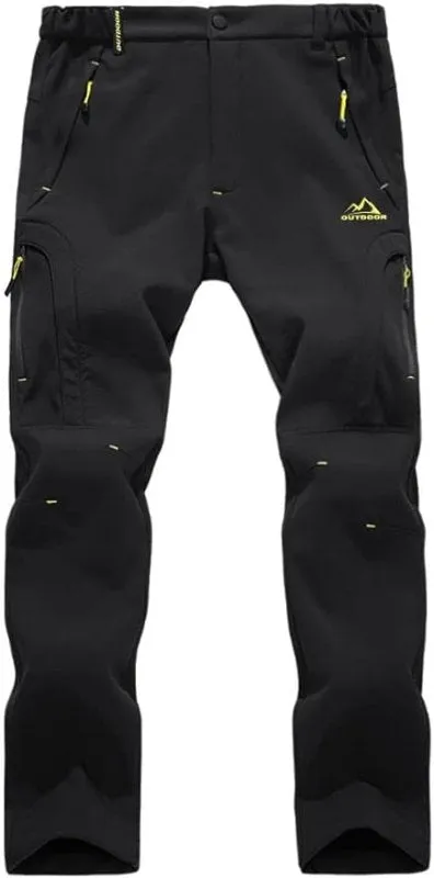 EKLENTSON Men's Waterproof Softshell Fleece Lined Outdoor Walking Trousers Warm Thicken Padded Hiking Ski Pants with Zip Pockets