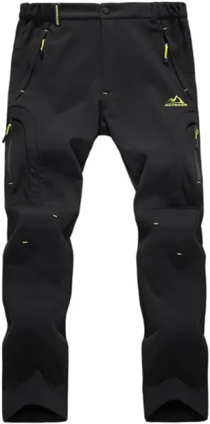 EKLENTSON Men's Waterproof Softshell Fleece Lined Outdoor Walking Trousers Warm Thicken Padded Hiking Ski Pants with Zip Pockets