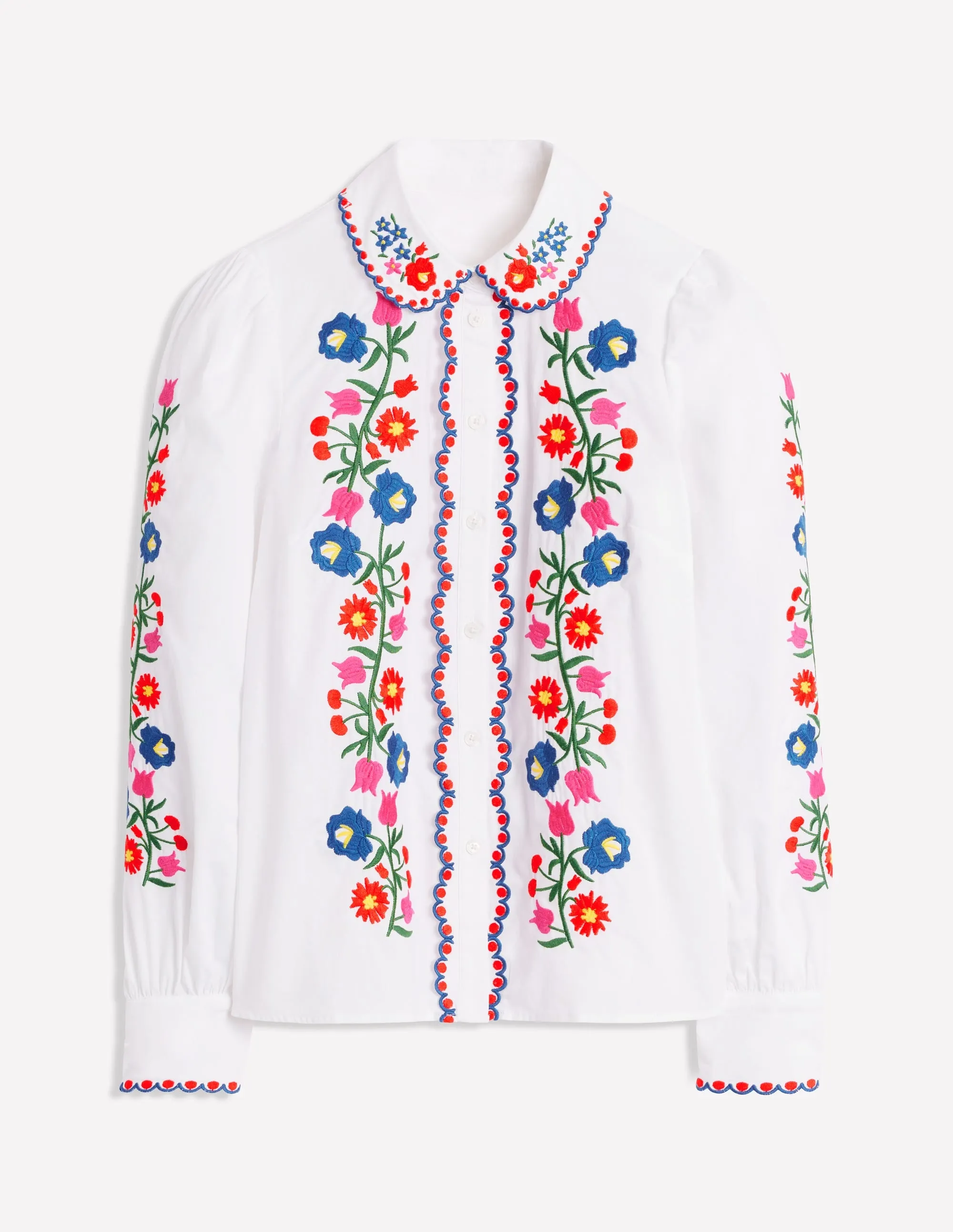 Embroidered Cotton Blouse-White, Floral Embroidery