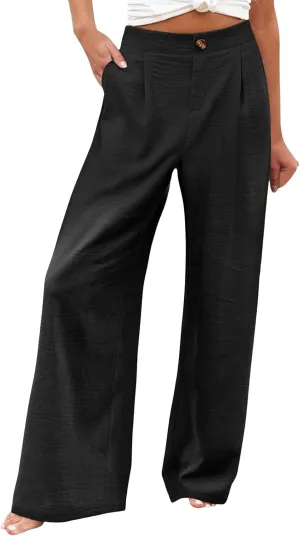 fanmpghleoo Striped Linen Pants Women Dressy Boho Linen Palazzo Pants Casual Business High Waisted Linen Trousers Pants 2025