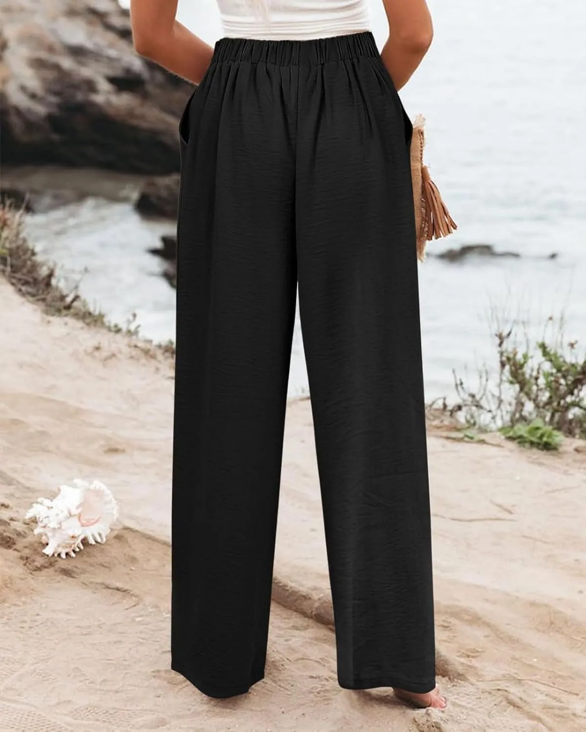 fanmpghleoo Striped Linen Pants Women Dressy Boho Linen Palazzo Pants Casual Business High Waisted Linen Trousers Pants 2025