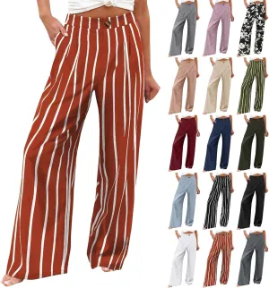fanmpghleoo Striped Linen Pants Women Dressy Boho Linen Palazzo Pants Casual Business High Waisted Linen Trousers Pants 2025