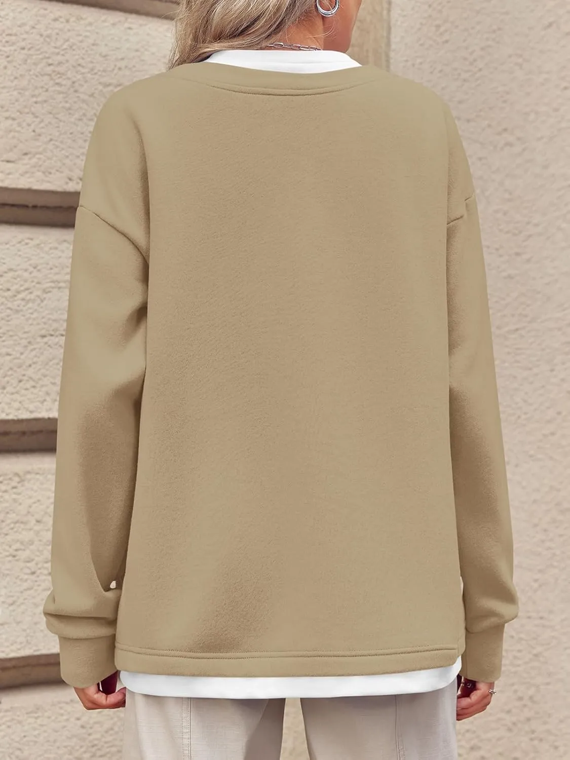 Fisoew Womens Crewneck Oversized Sweatshirts Long Sleeve Contrast Colors 2 in 1 Casual Pullover Tops
