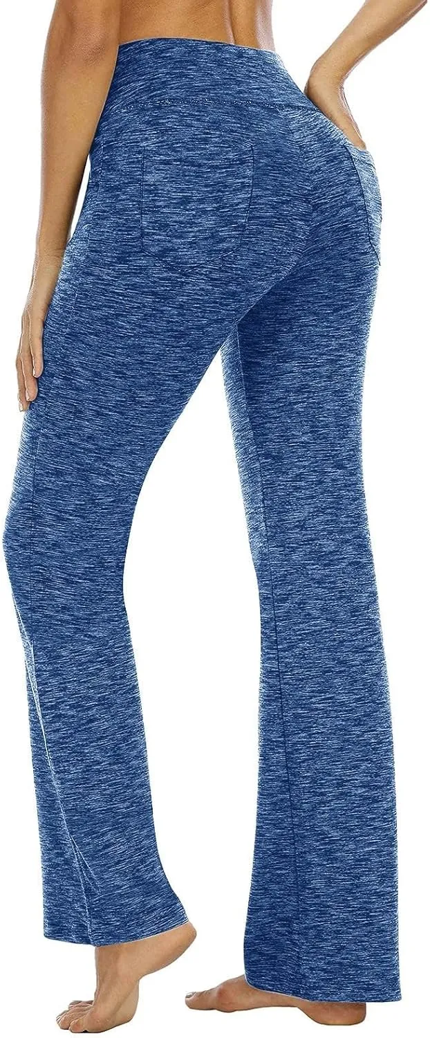 Flare Leggings for Women High Waist Bootcut Yoga Pants with Pockets Casual Wide Leg Pants Tummy Control Work Trousers