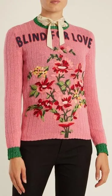 Floral-Embroidered Ribbed-Knit 'Blind for Love' Sweater