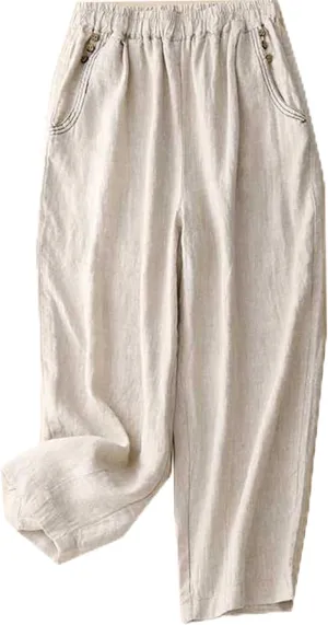 Flowy Pants for Women Summer Fashion Sagging High Waisted Elastic Pant Casual Loose Fit Slim Trousers with Pockets