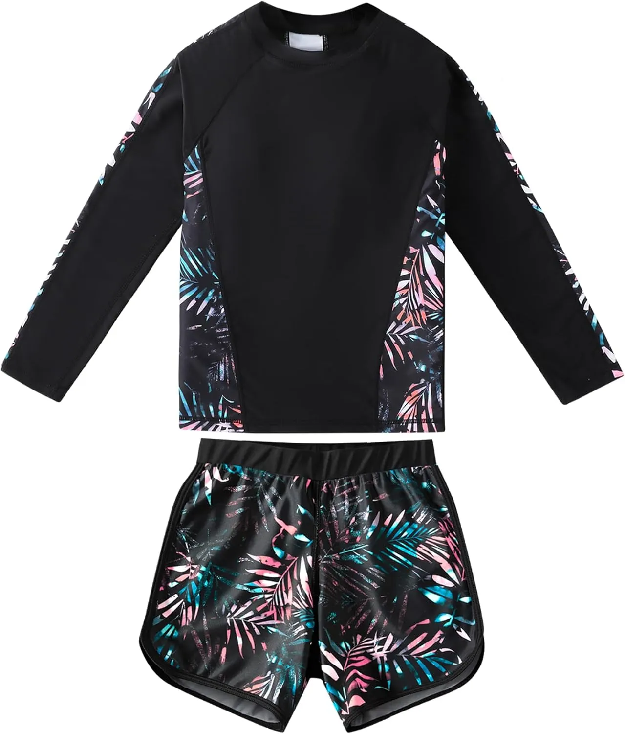 Girls Long Sleeve Swimsuits 2 Pieces Set Rash Guard Swimwear Quick Dry Surfing Wetsuit for Kids Bathing Suit 5-16 Years