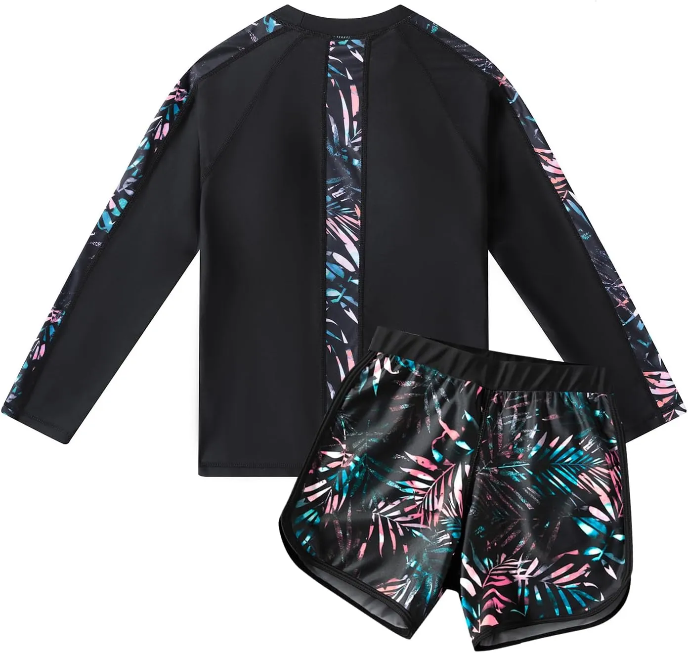 Girls Long Sleeve Swimsuits 2 Pieces Set Rash Guard Swimwear Quick Dry Surfing Wetsuit for Kids Bathing Suit 5-16 Years