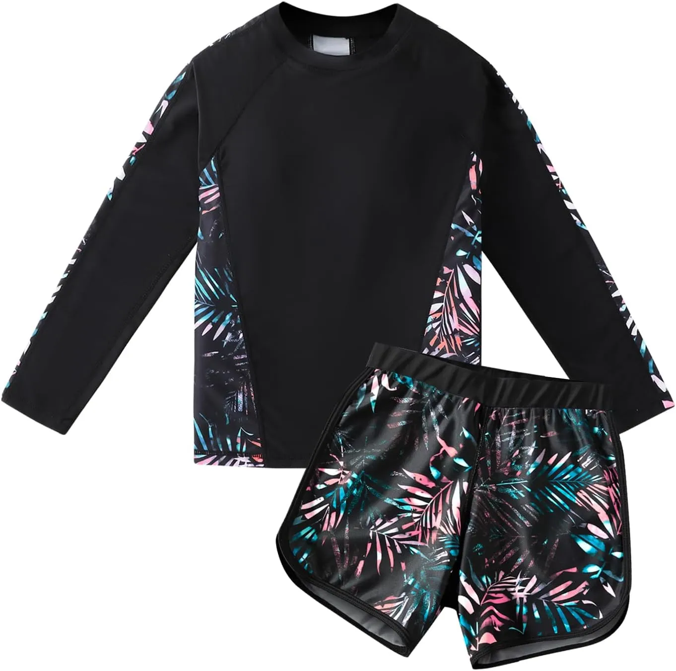 Girls Long Sleeve Swimsuits 2 Pieces Set Rash Guard Swimwear Quick Dry Surfing Wetsuit for Kids Bathing Suit 5-16 Years