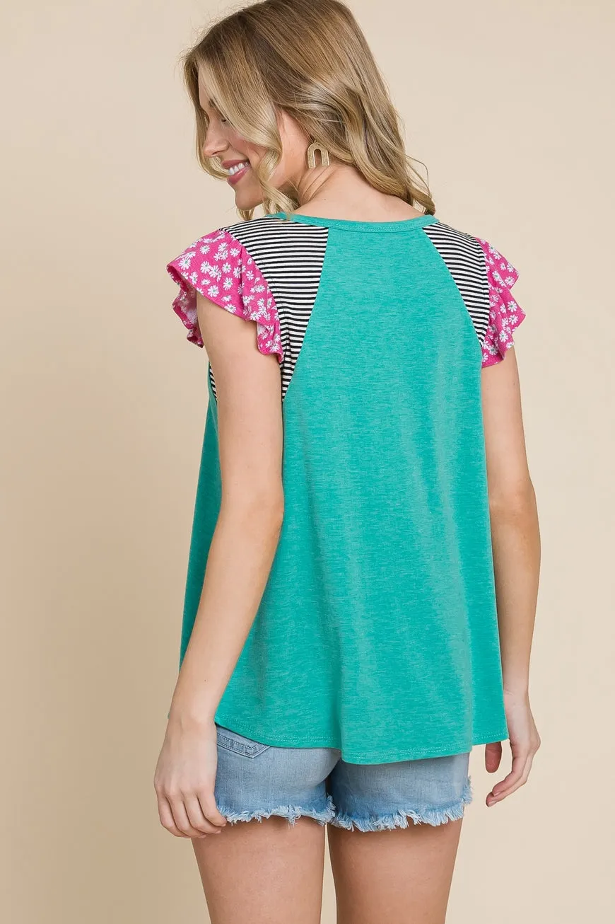 Green Mixed Print Top