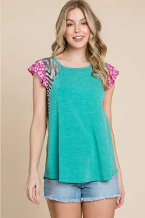 Green Mixed Print Top