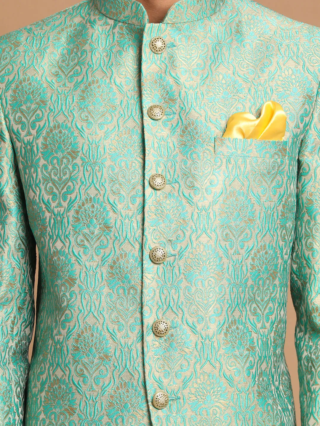 Green Woven Slim-Fit Jodhpuri Set
