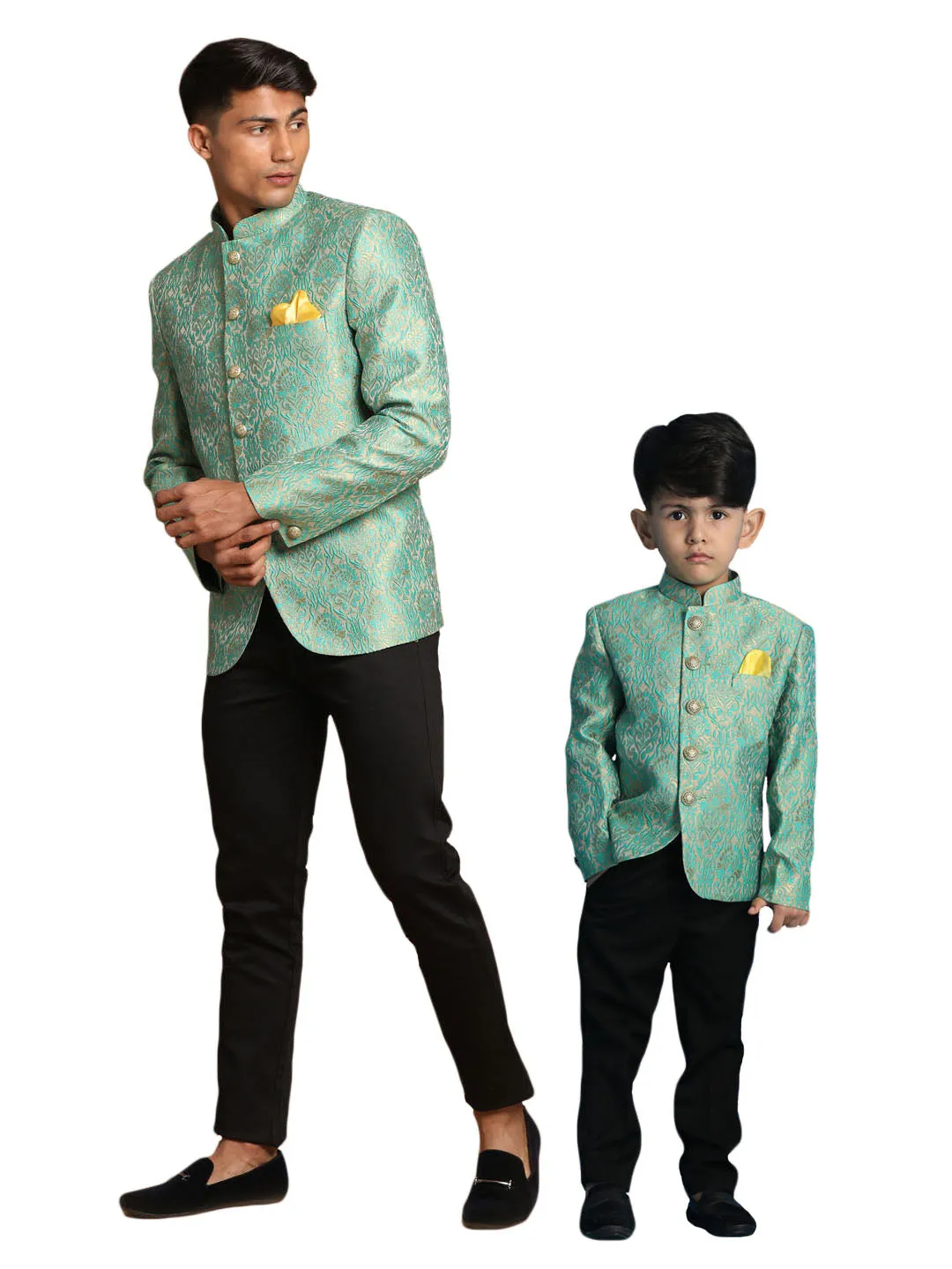 Green Woven Slim-Fit Jodhpuri Set