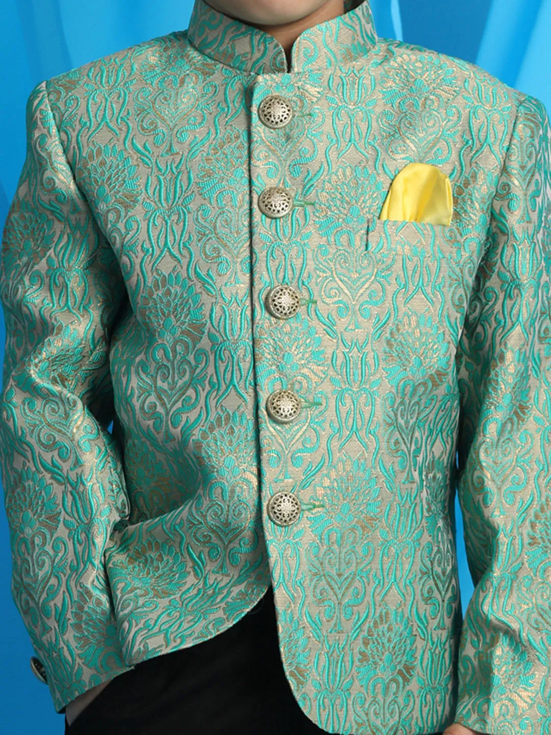 Green Woven Slim-Fit Jodhpuri Set