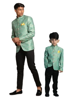 Green Woven Slim-Fit Jodhpuri Set