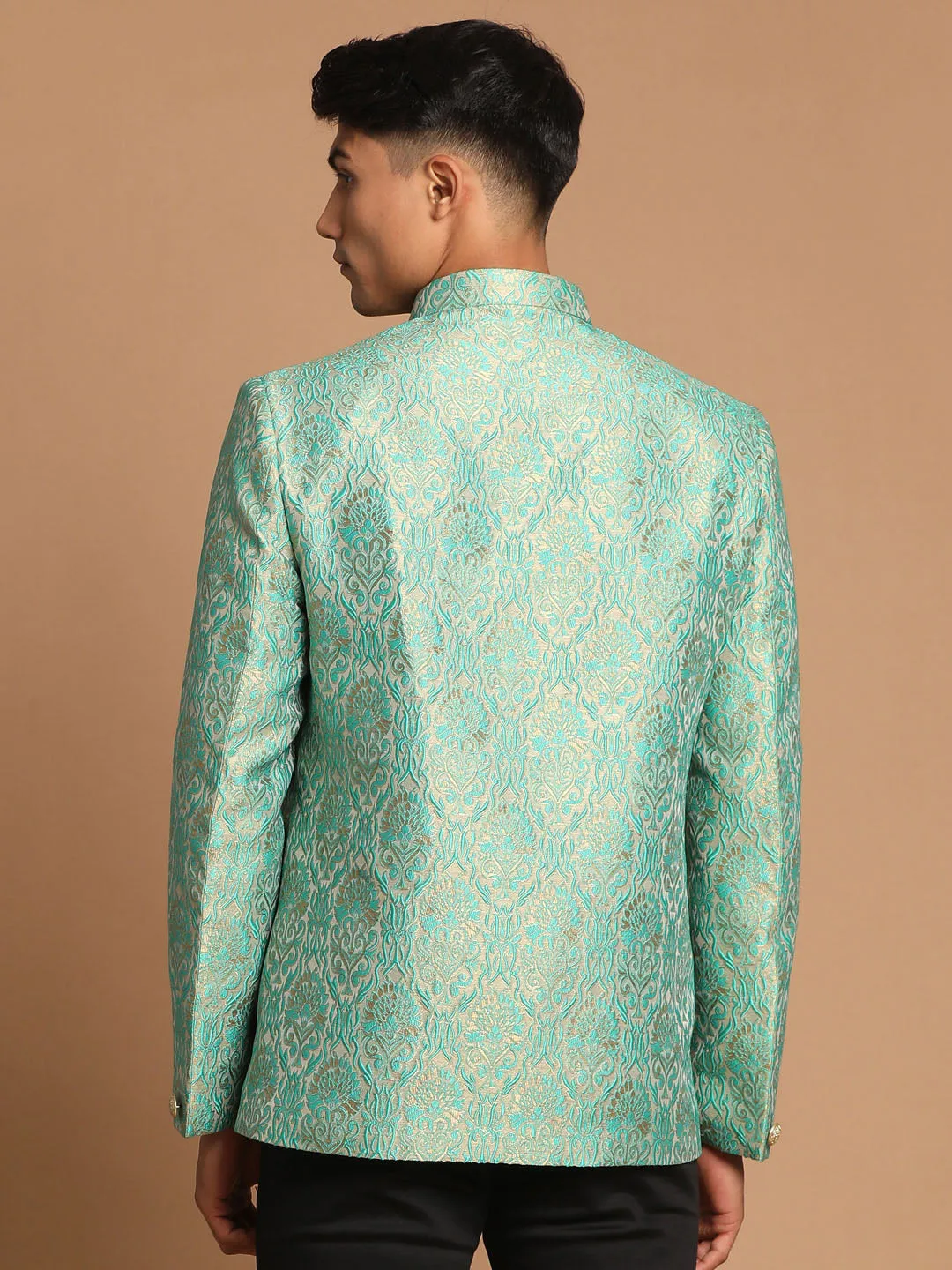 Green Woven Slim-Fit Jodhpuri Set