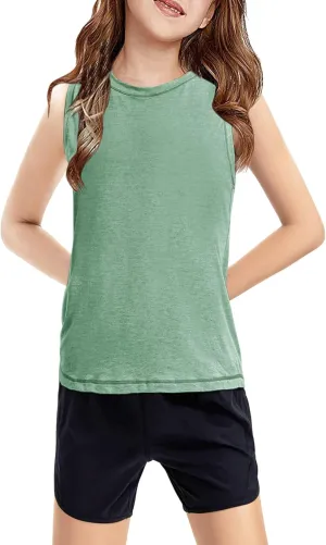 Haloumoning Girls Tank Tops Kids Sleeveless Athletic Lightweight Cute Summer Top Dancewear 5-14 Years