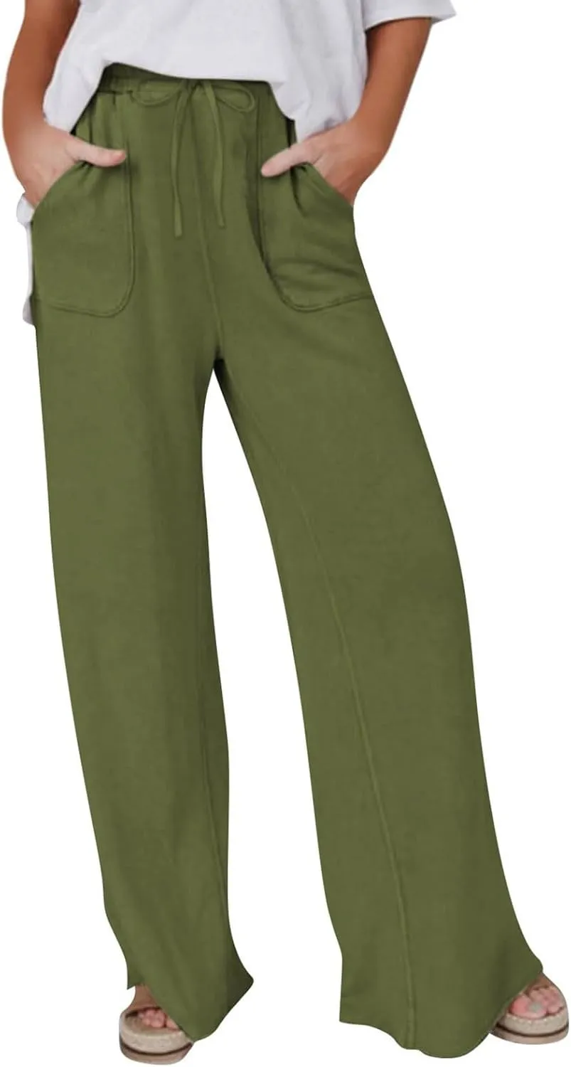 High Rise Linen Pants Women Summer Womens Linen Pant Long Length Tall Womans Drawstring Capris Trousers